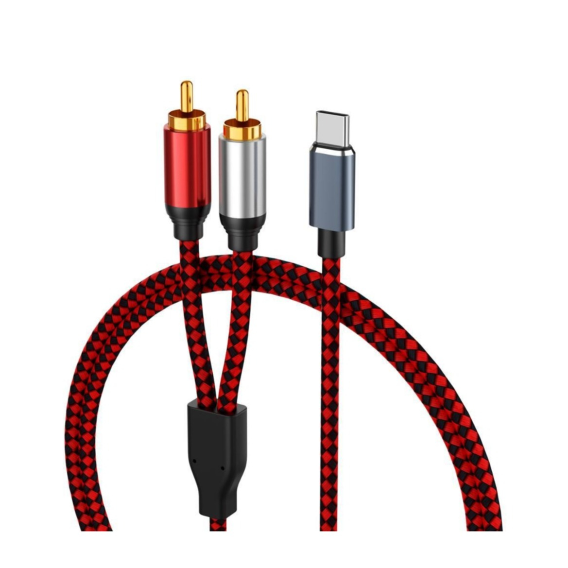 Image of (1.5m) USB C auf Stereo Cinch Audiokabel mit vergoldeten Kontakten - Schwarz / Rot bei Apfelkiste.ch