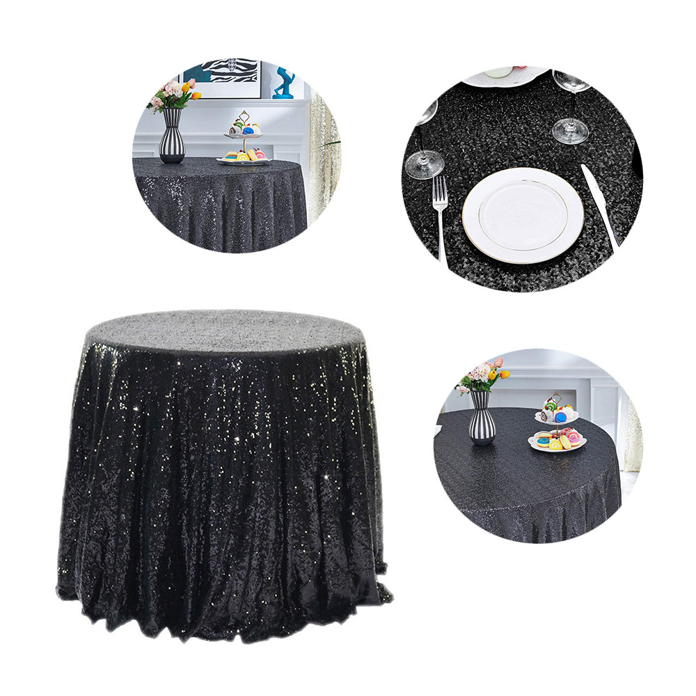 Image of (Ø120cm) Glitzer Tischdecke Party Dekoration Pailletten Tisch Tuch - Schwarz bei Apfelkiste.ch