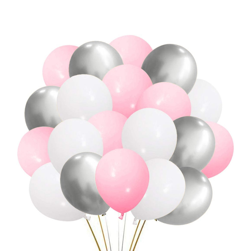 Image of (12er Set) Party Ballons Latex Metallic Luftballons Weiss / Rosa / Silber bei Apfelkiste.ch