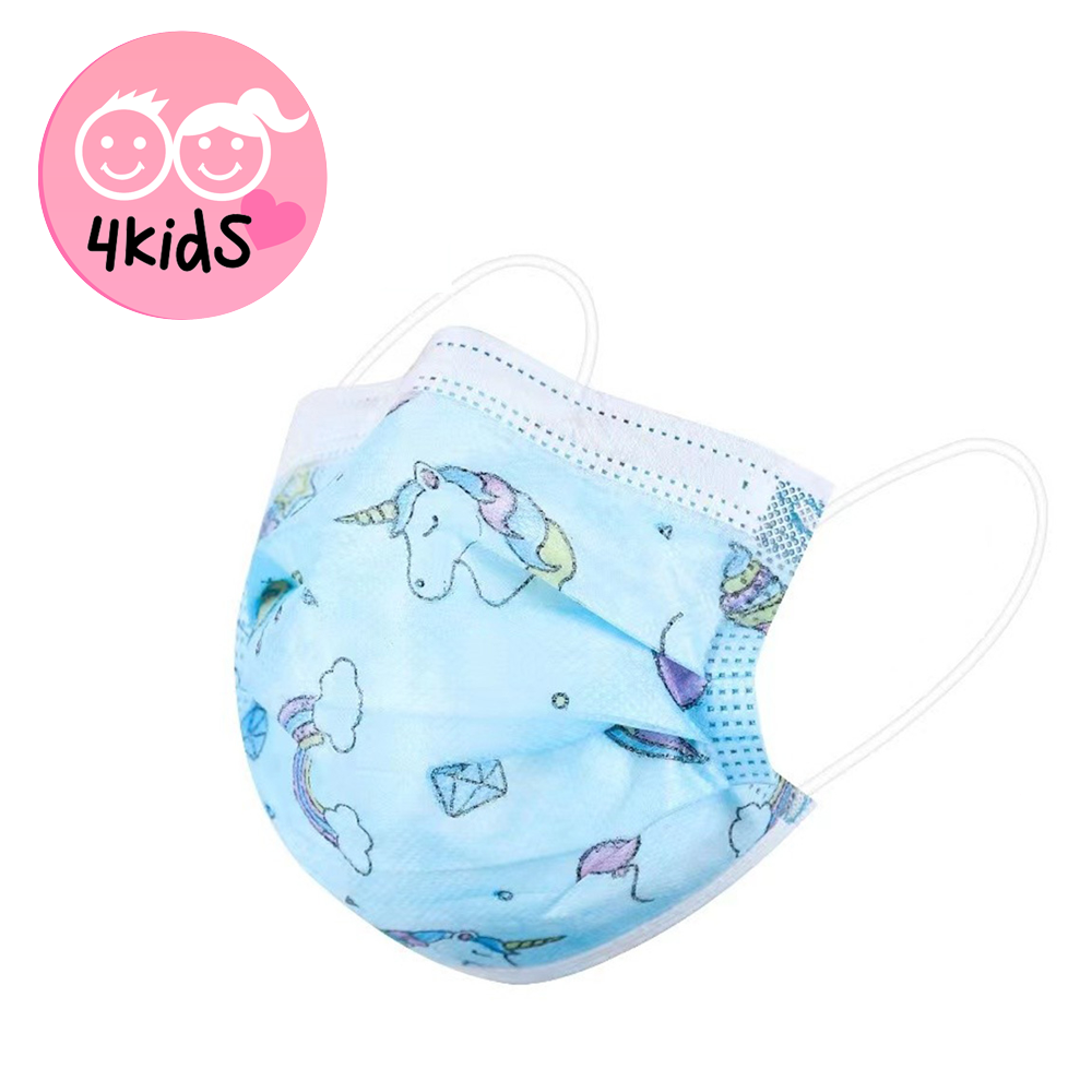 Image of (50er Set) Kinder / Jugendliche Einweg Mundschutz Hygiene Atemschutzmaske (Einheitsgrösse) - Blaues Einhorn bei Apfelkiste.ch