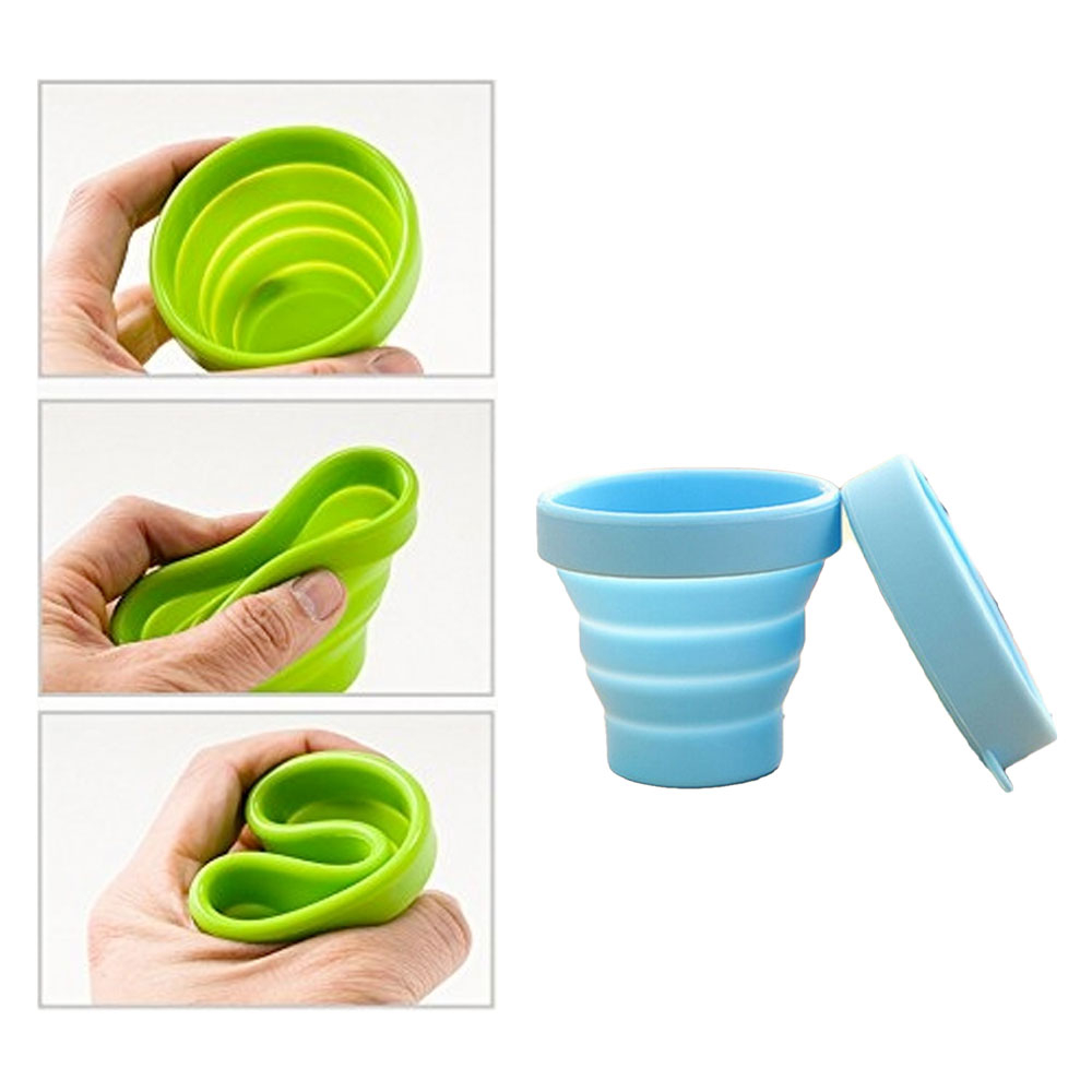 Image of (3er Set) 170ml Faltbarer Silikon Trink Reise Becher mit Deckel - Blau bei Apfelkiste.ch