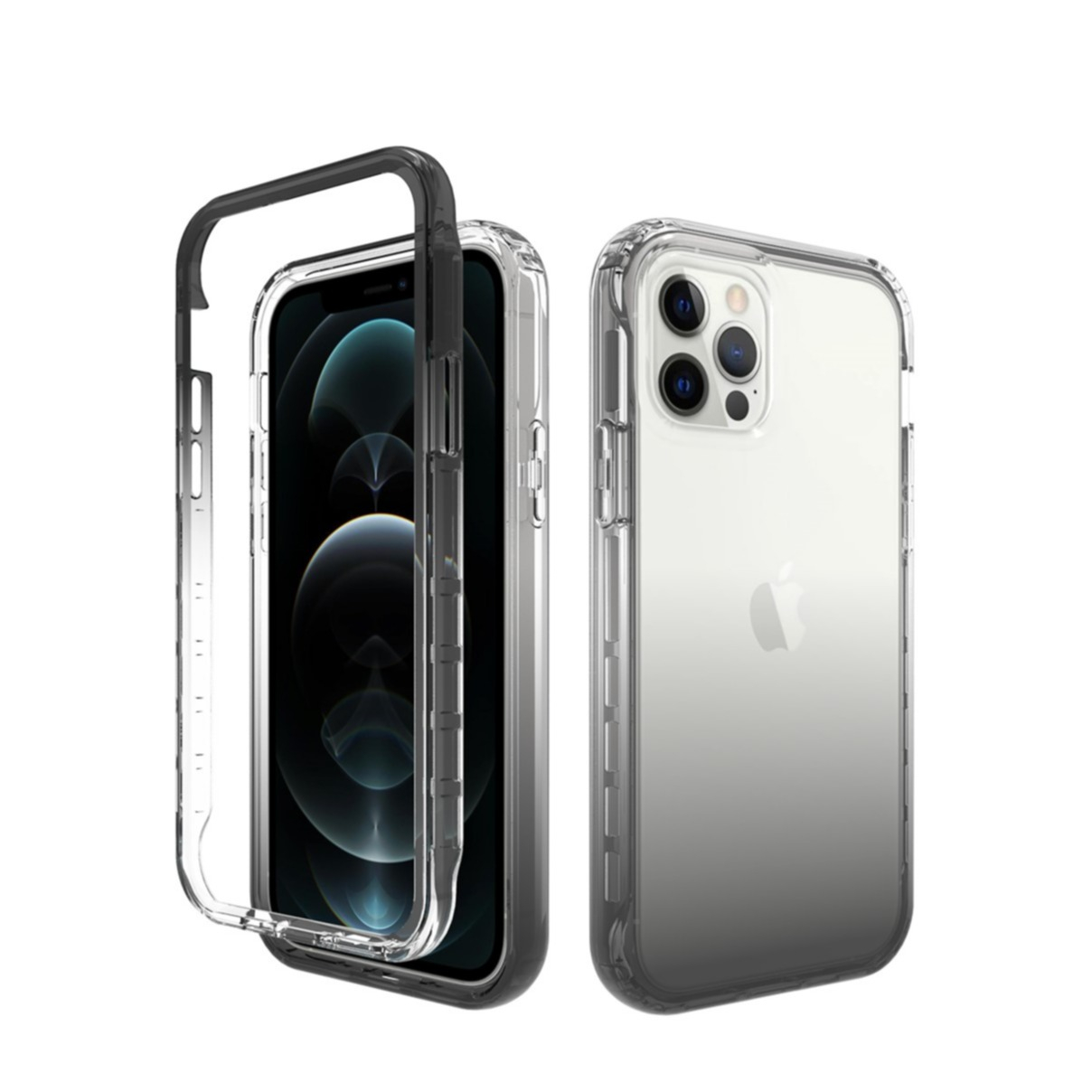 Image of (2-tlg.) iPhone 12 / iPhone 12 Pro Hybrid TPU Hülle mit Farbverlauf - Schwarz / Transparent bei Apfelkiste.ch