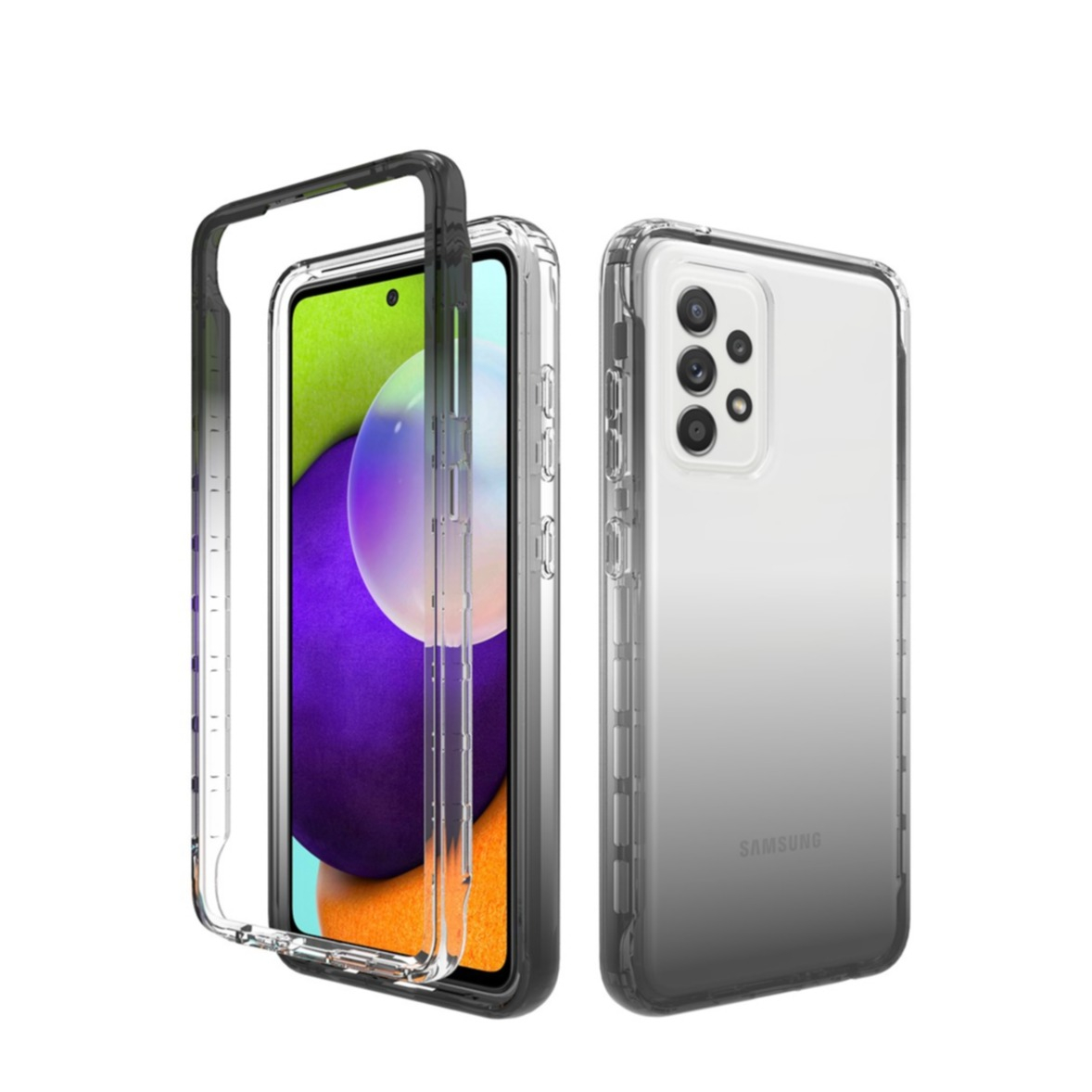 Image of (2-tlg.) Samsung Galaxy A52s 5G / A52 (5G) Hybrid TPU Hülle mit Farbverlauf - Schwarz / Transparent bei Apfelkiste.ch