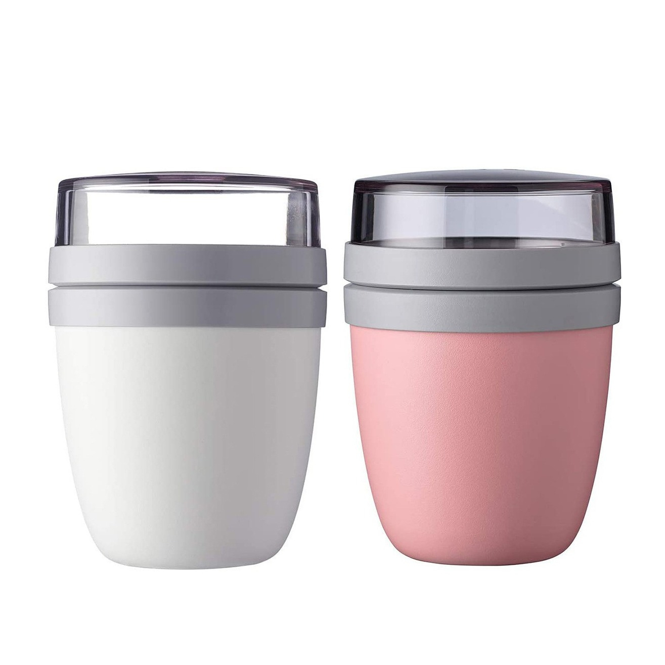 Image of (2er Set) 700ml Lunch Pot mit 2 Essens Behälter / Müsli / Joghurt / Suppe - Weiss / Rosa bei Apfelkiste.ch