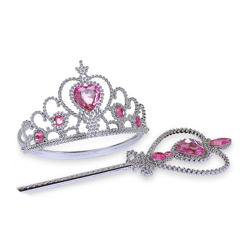 Image of (2-tlg. Set) Kinder Märchen Krone Haarreif + Zauberstab Mottoparty Spielzeug - Silber / Rosa bei Apfelkiste.ch