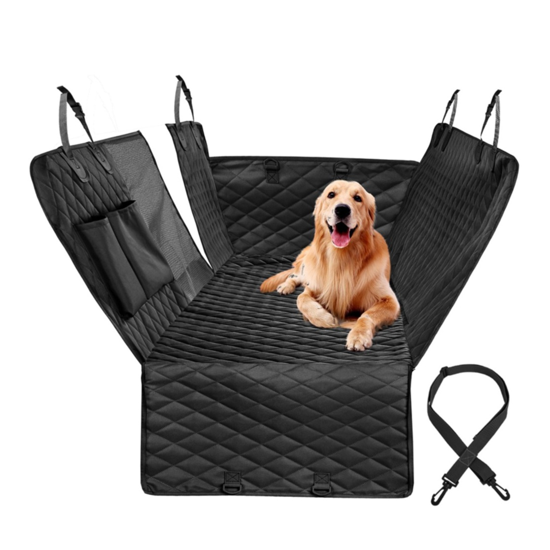 Image of (205x147cm) Auto Rücksitz Hundedecke Wasserfeste Abdeckung mit Reissverschluss + Sichtfenster - Schwarz bei Apfelkiste.ch