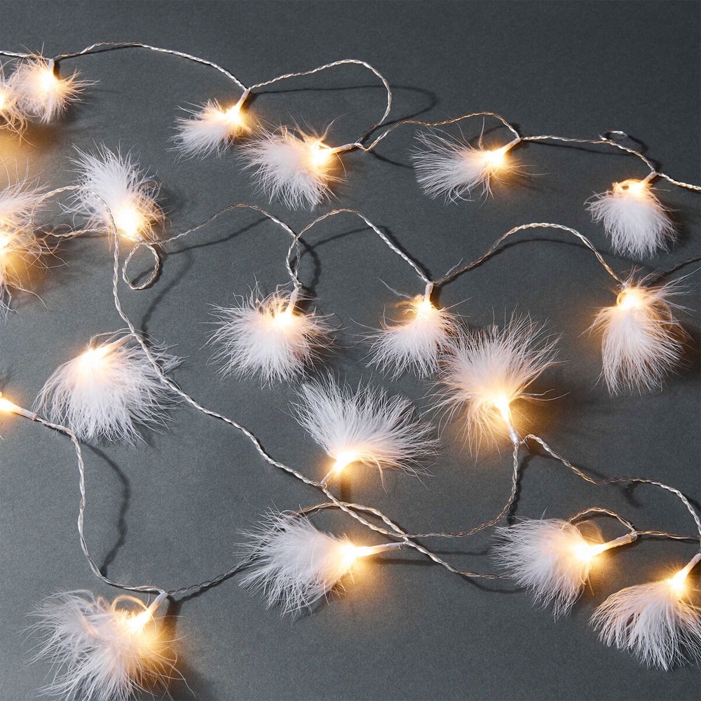 20er LED Weihnachts Lichterkette 3m Federn Weiss