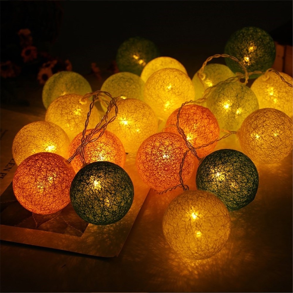 20er Set) LED Baumwoll Kugel Lichterkette 3m Pastell