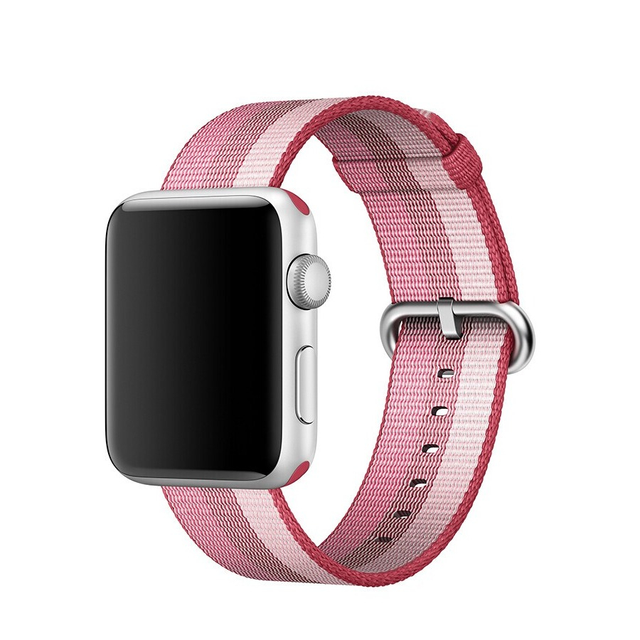Image of (Gr. XL) Apple Watch (45/44/42 mm) Nylon Stripes Armband (Gelenkumfang 180 - 230mm) - Rot / Rosa bei Apfelkiste.ch
