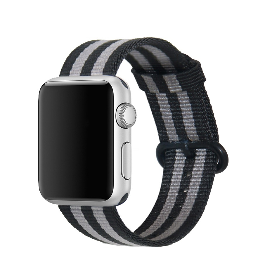 Image of (Gr. XL) Apple Watch (45/44/42 mm) Nylon Stripes Armband (Gelenkumfang 180 - 230mm) - Schwarz / Grau bei Apfelkiste.ch