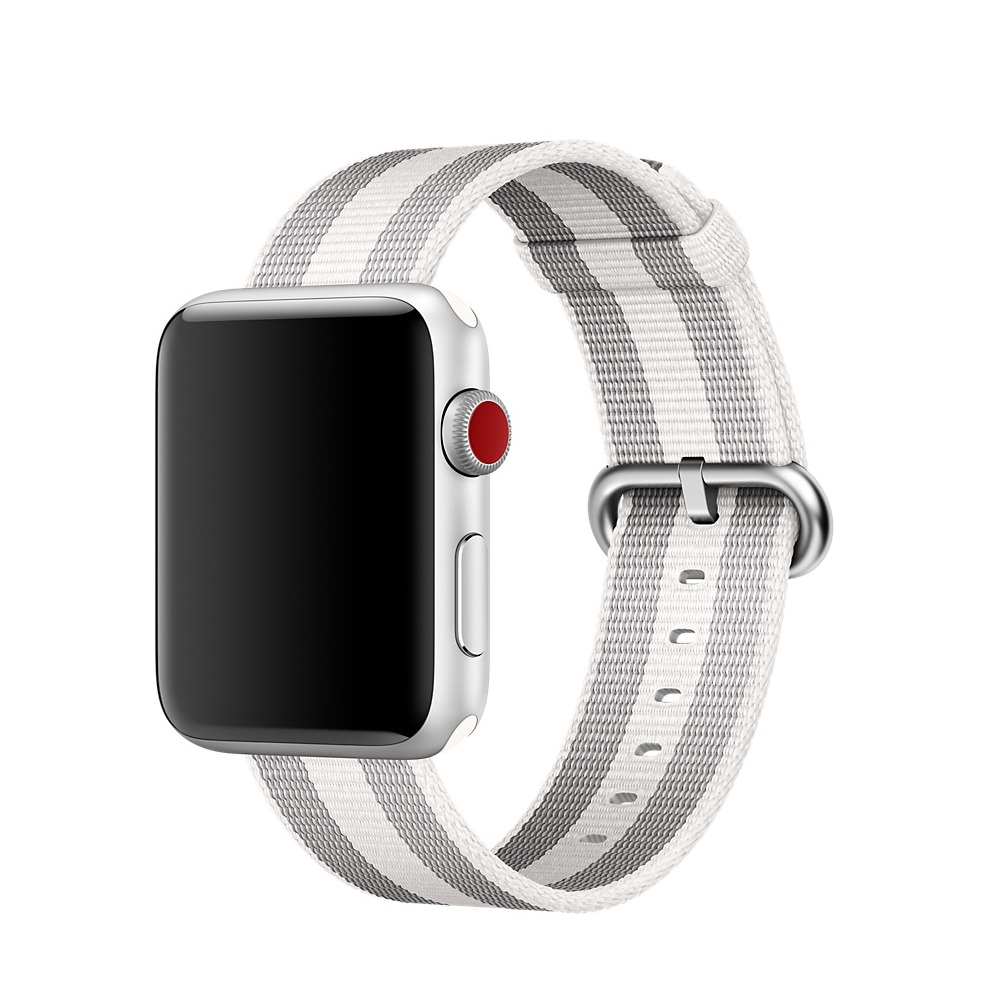 Image of (Gr. XL) Apple Watch (45/44/42 mm) Nylon Stripes Armband (Gelenkumfang 180 - 230mm) - Weiss / Grau bei Apfelkiste.ch