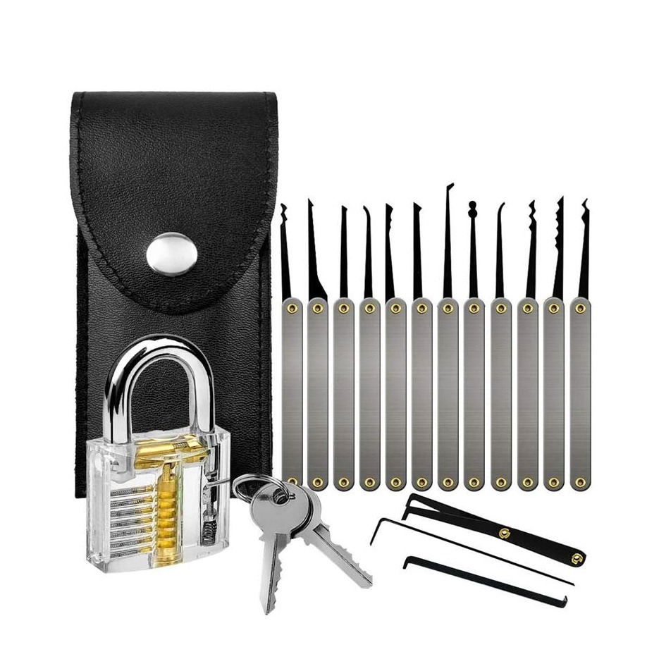 30-teiliges Lockpicking Set mit 3 Transparenten Übungsschlössern +