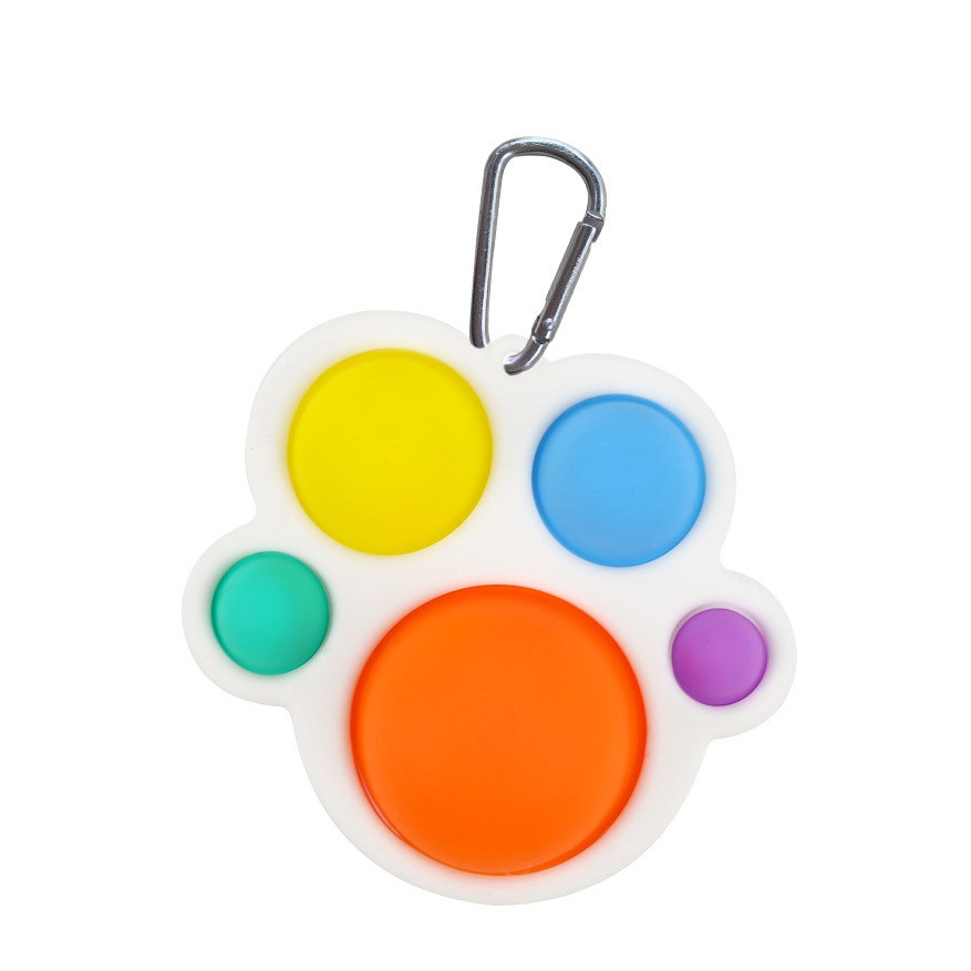 Image of (2er Set) 11x11.5cm Anti Stress Silikon Bubbles Pop It Fidget Spiel mit Karabinerhaken Pfote - Weiss / Bunt bei Apfelkiste.ch