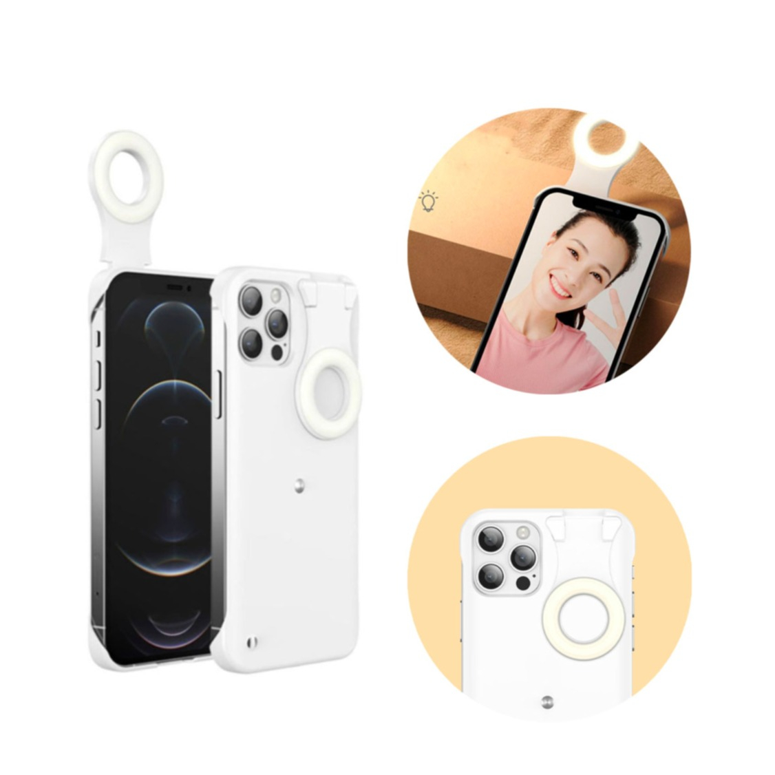 Image of iPhone 12 Pro Max Hardcase Schutz Hülle Influencer Case mit Selfie Beleuchtung - Weiss bei Apfelkiste.ch