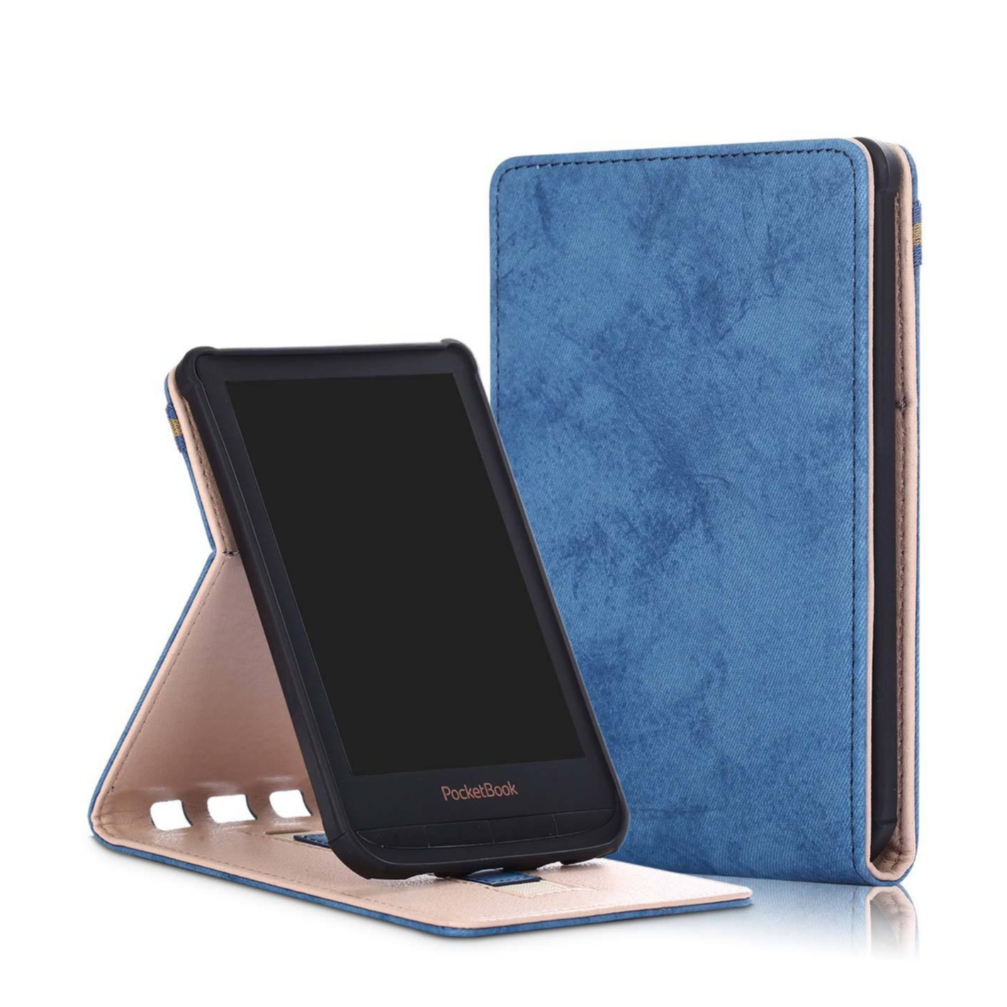 Image of PocketBook Touch HD 3 / Touch Lux 5 Vintage Leder Tasche Flipcase mit Handschlaufe - Blau bei Apfelkiste.ch