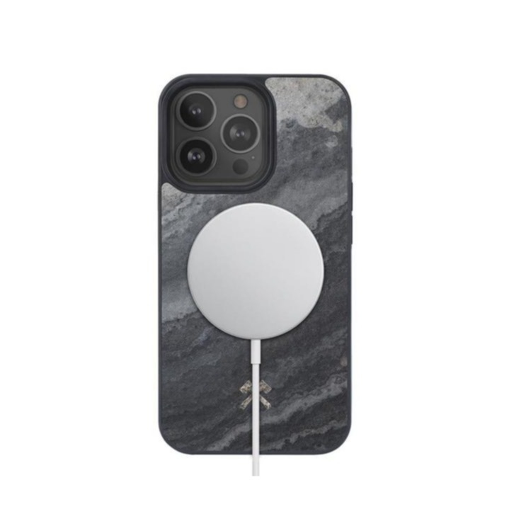 Image of Woodcessories - iPhone 13 Pro MagSafe Hülle Stone Edition EcoBump (STO077) - Camo Gray bei Apfelkiste.ch
