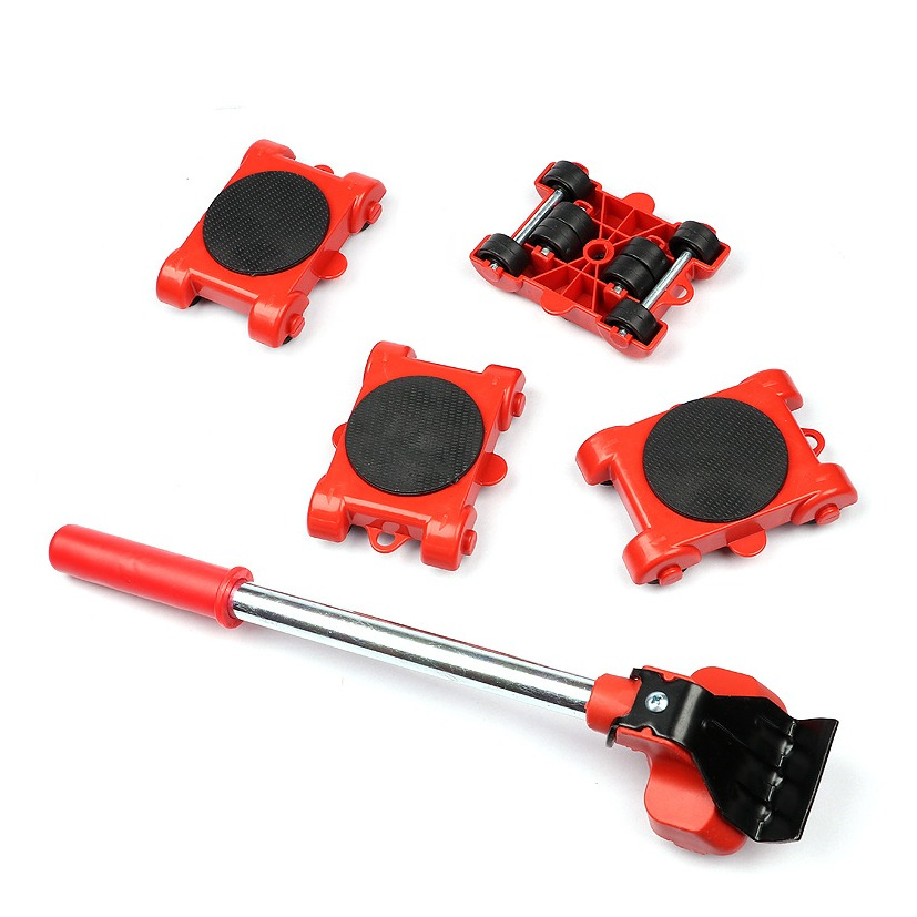 Image of (5-tlg. Set) Möbel Transportrollen Lifter Set Hilfsmittel für Umzug (Bis 200kg) - Schwarz / Rot bei Apfelkiste.ch