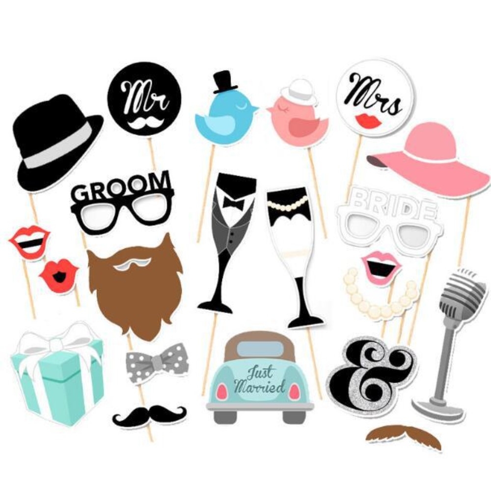 (22-tlg. Set) Photo Booth Fotorequisiten Foto Accessoires Dekorationen für lustige Bilder - Hochzeit / Geburtstag / Party