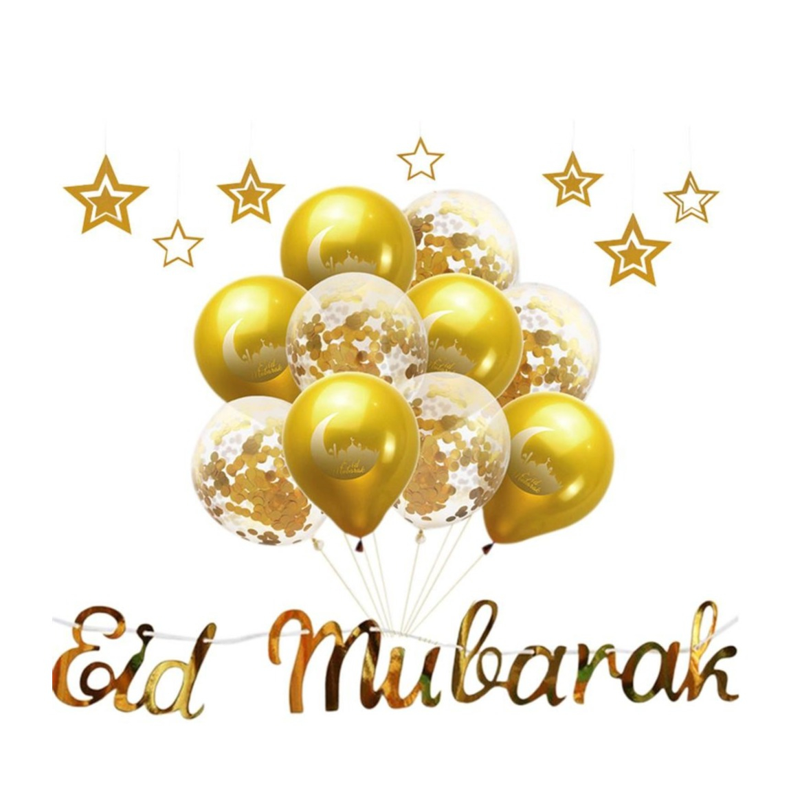 Image of (22-tlg. Set) Eid Mubarak Girlande Bajram Party Dekoration + Latex Ballons - Gold bei Apfelkiste.ch