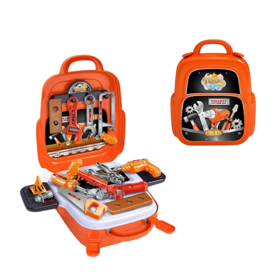 Image of (22-tlg. Set) Kinder Werkzeug Koffer Handwerker Tool Zubehör Lern Spielset - Orange bei Apfelkiste.ch