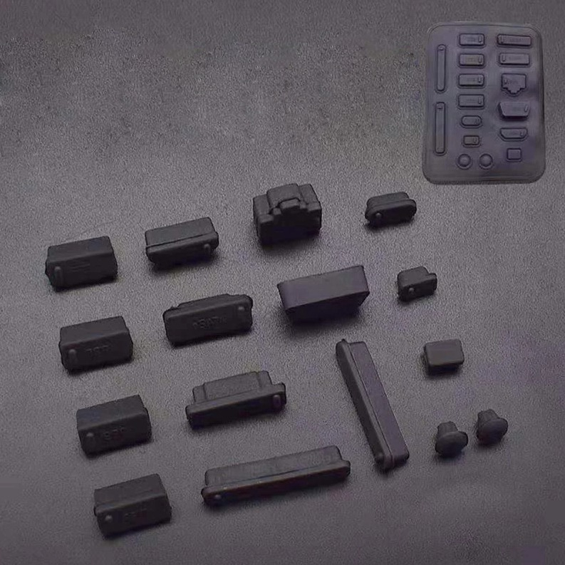 Image of Anti Staub Silikon Schutzstecker Anschlusskappen für Laptop / Notebook mit USB A / 3.5mm Klinke / HDMI / VGA / Ethernet LAN - Schwarz bei Apfelkiste.ch