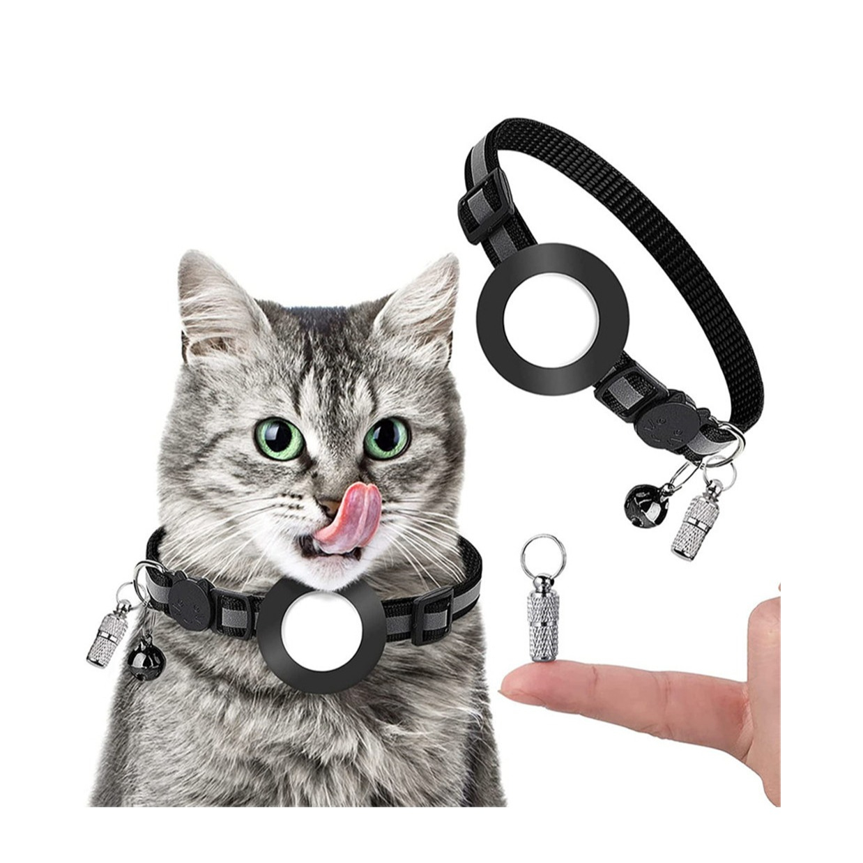 Schwarz Apple Halterung mit Katzen Halsband AirTag
