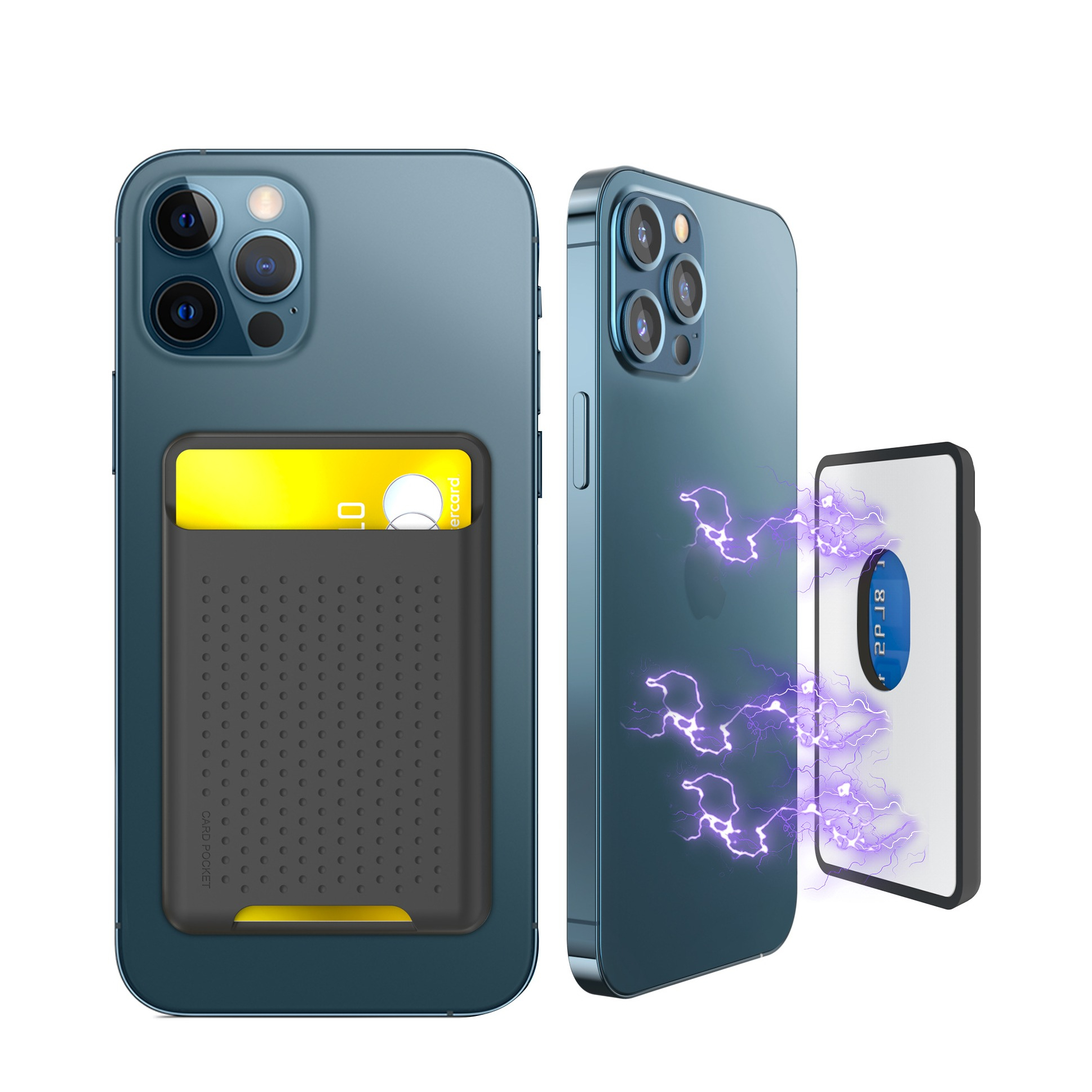 Image of Magnetische MagSafe iPhone Silikon Wallet Kreditkarten Halterung - Schwarz bei Apfelkiste.ch