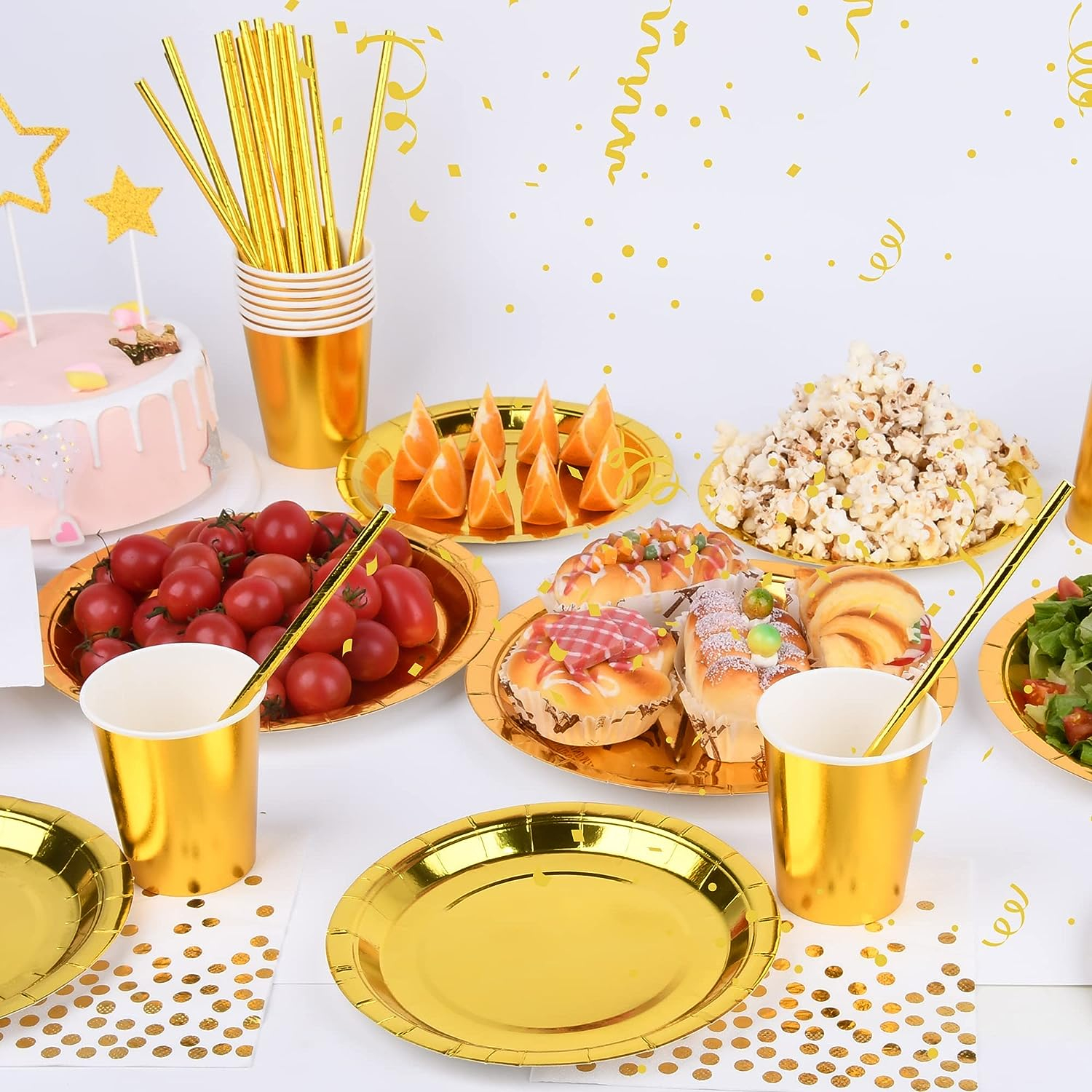 Weiß-Gold Partygeschirr Set Für 24 Gäste – Inkl. Teller, Becher, Servietten, Strohhalme & Tischdecke