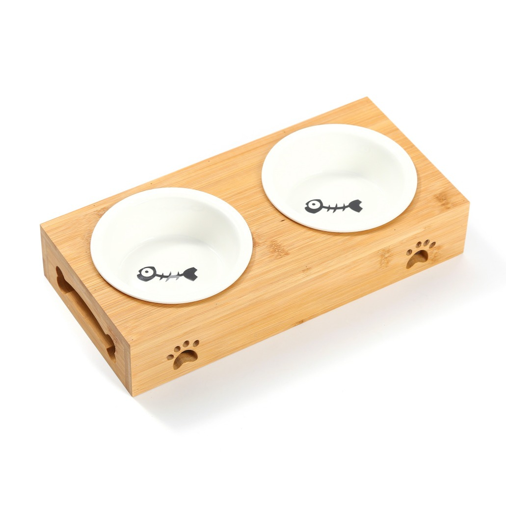 Bambus Haustier Futterstation Hunde / Katzen Napf