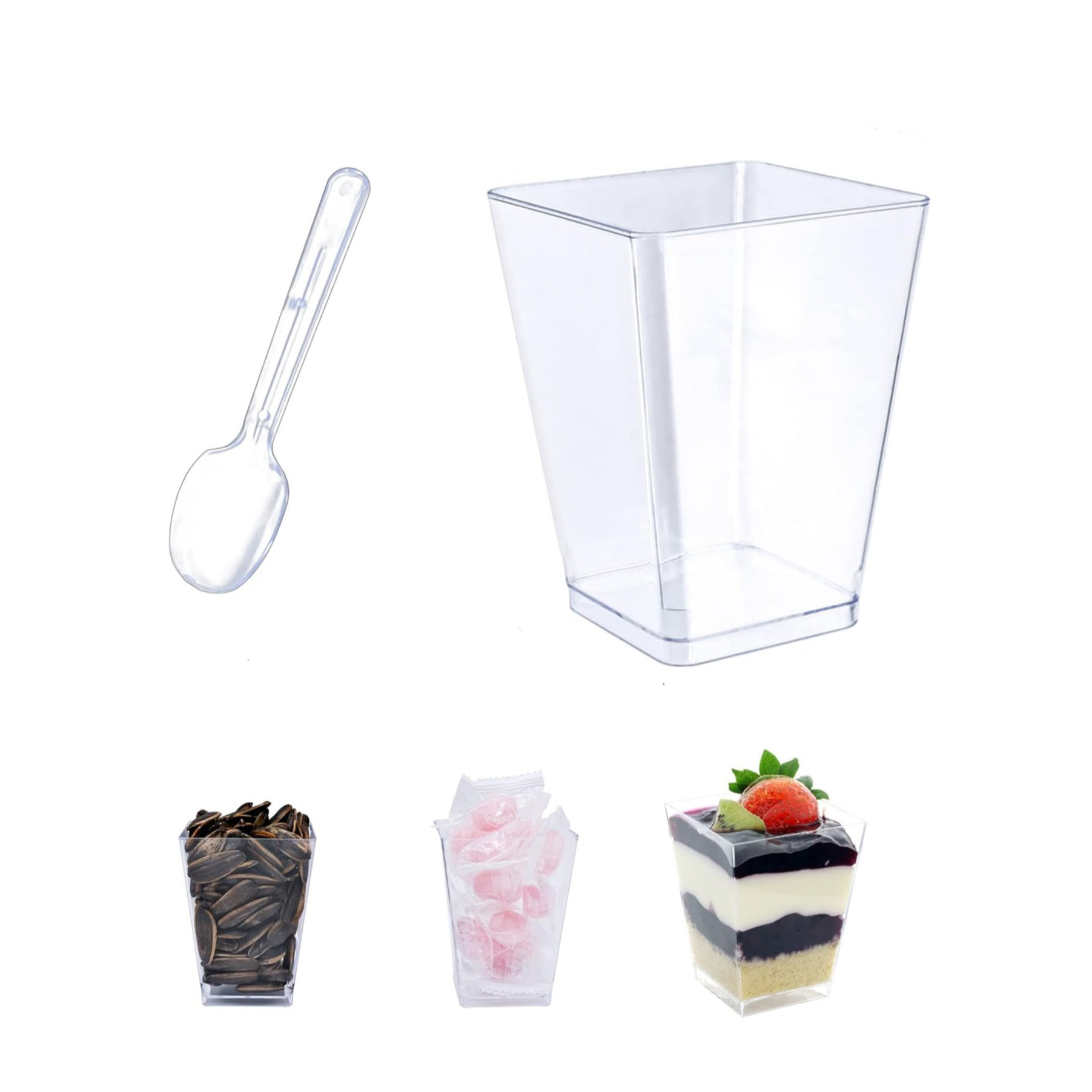 50 Coupes à Dessert Transparentes 200ml + Cuillères - Plastique Réutilisable Pour Mousse, Glace, Pudding