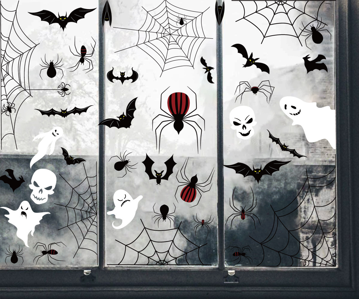 40 Stück Halloween Fensterbilder Sticker - Grusel Deko Mit Kürbis, Geister & Fledermäuse