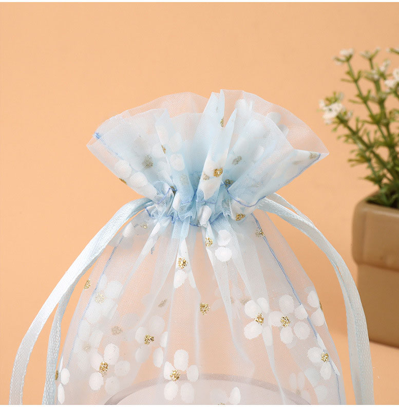 100 Stück Organza-Geschenkbeutel (3,5x4,5 Zoll) – Mit Kordelzug, Blau Mit Rattan-Druck