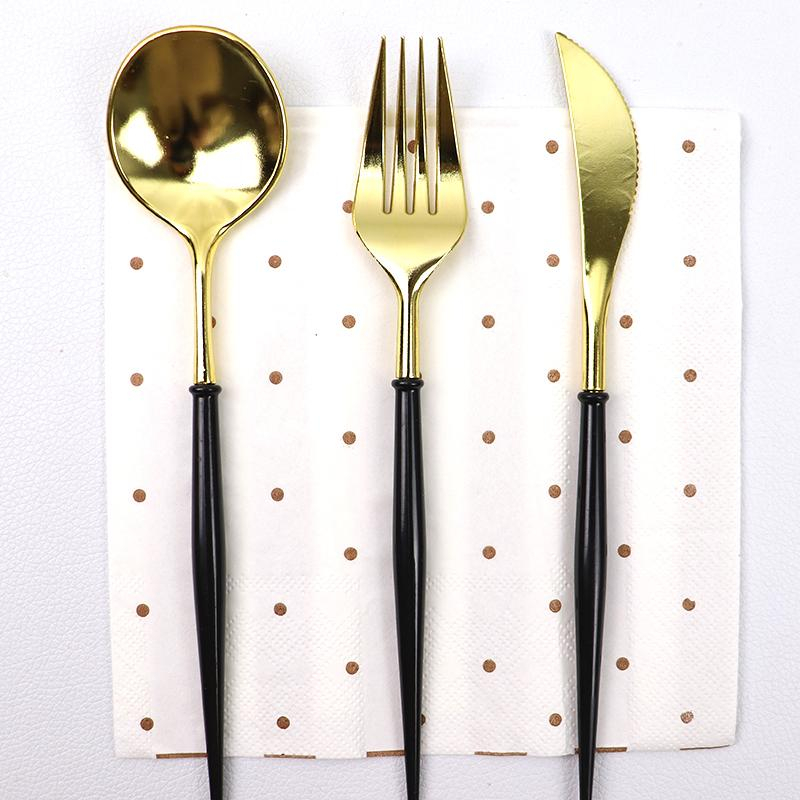 Image of (24-tlg. Set) Einweg Besteck Party Tisch Dekoration - Gold / Schwarz bei Apfelkiste.ch