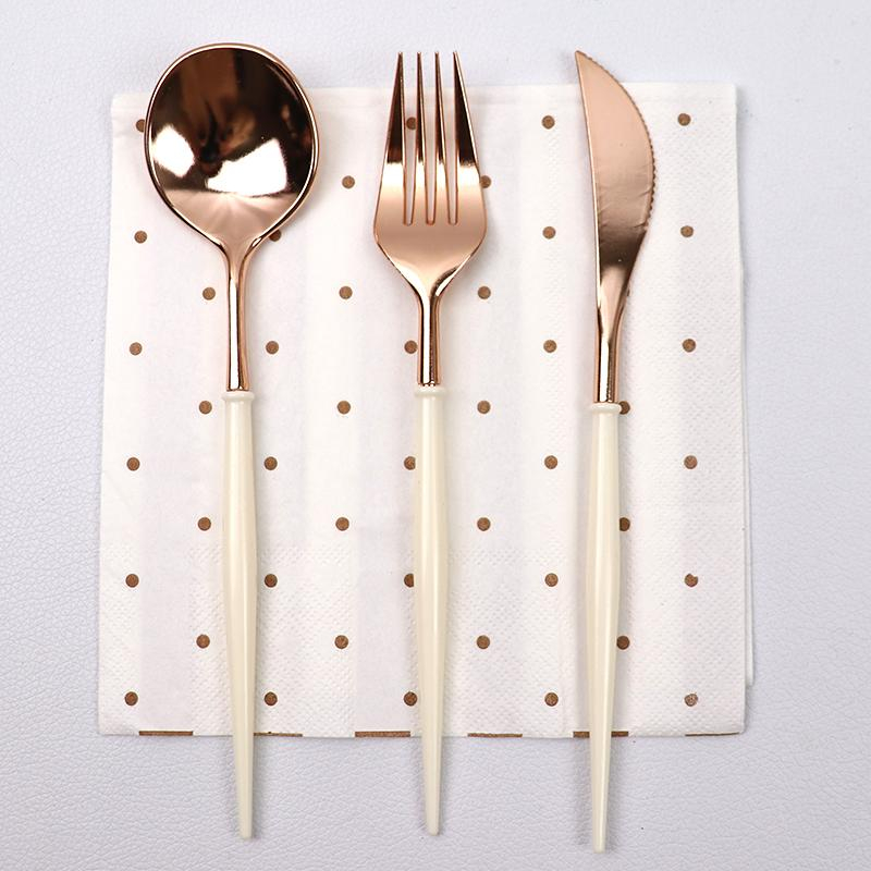 Image of (24-tlg. Set) Einweg Besteck Party Tisch Dekoration - Roségold / Weiss bei Apfelkiste.ch