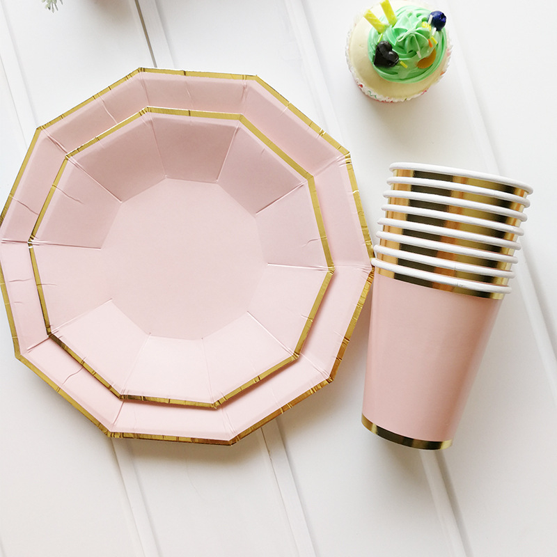 Image of (24-tlg. Set) Einweg Geschirr Party Tisch Dekoration - Rosa / Gold bei Apfelkiste.ch