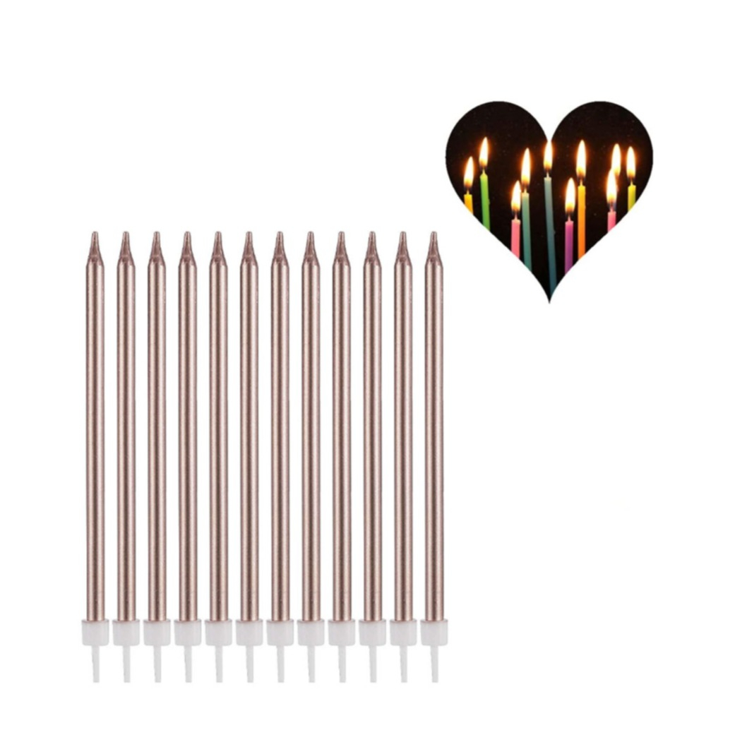 Image of (24er Set) 10.5cm Metallic Geburtstags Kerzen Birthday Deko für Torten / Kuchen / Muffins - Roségold bei Apfelkiste.ch