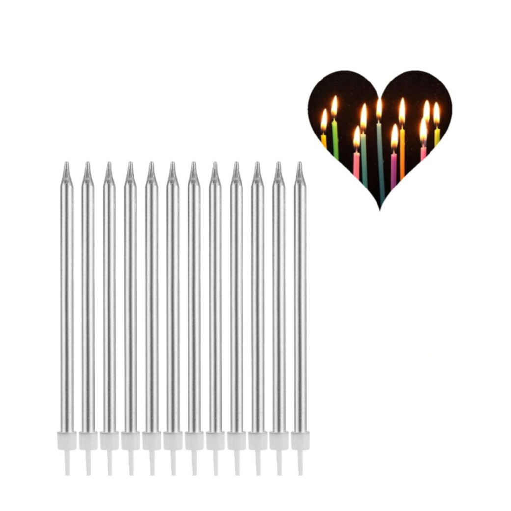 Image of (24er Set) 10.5cm Metallic Geburtstags Kerzen Birthday Deko für Torten / Kuchen / Muffins - Silber bei Apfelkiste.ch