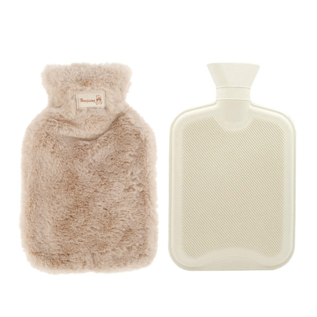Image of (1000ml) 24x15cm Wärmeflasche Flauschige Plüsch Bettflasche - Beige bei Apfelkiste.ch