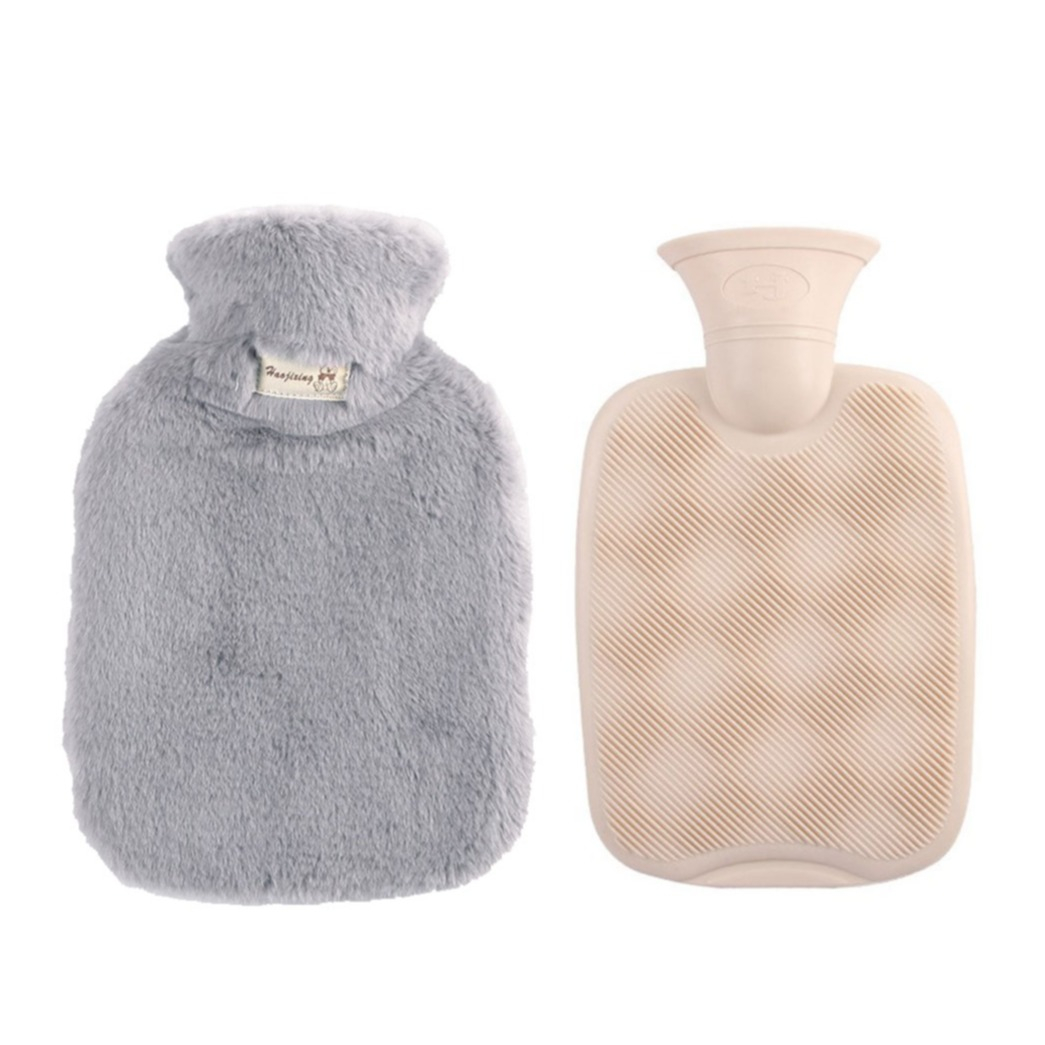 Image of (1000ml) 24x15cm Wärmeflasche Flauschige Plüsch Bettflasche - Grau bei Apfelkiste.ch