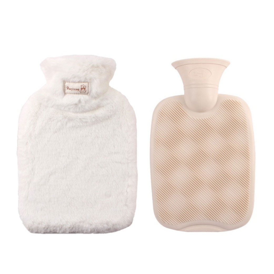 Image of (1000ml) 24x15cm Wärmeflasche Flauschige Plüsch Bettflasche - Weiss bei Apfelkiste.ch