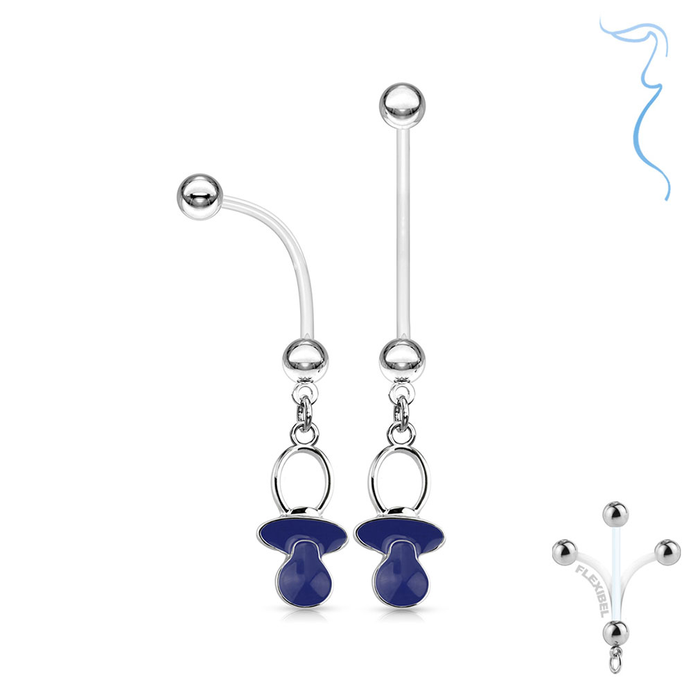Image of (25mm) Bioflex Schwangerschafts Bauchnabelpiercing Schnuller - Silber / Blau bei Apfelkiste.ch