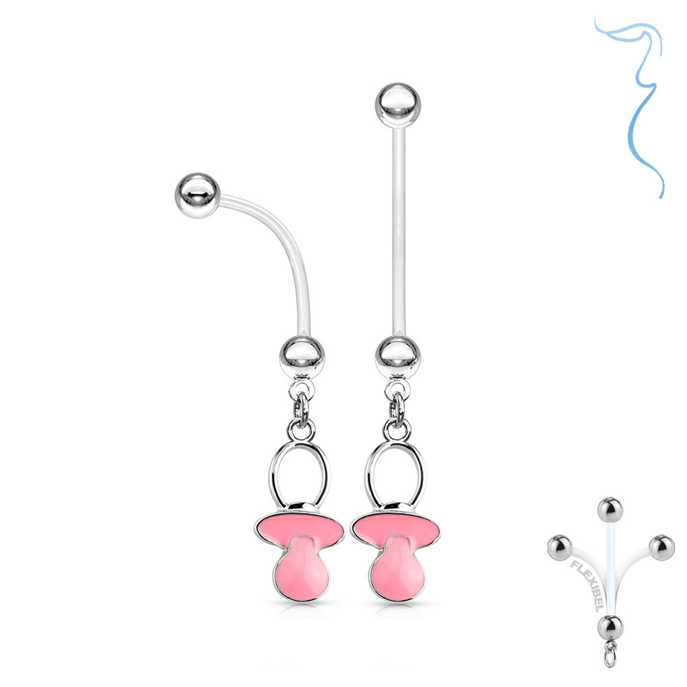 Image of (25mm) Bioflex Schwangerschafts Bauchnabelpiercing Schnuller - Silber / Rosa bei Apfelkiste.ch