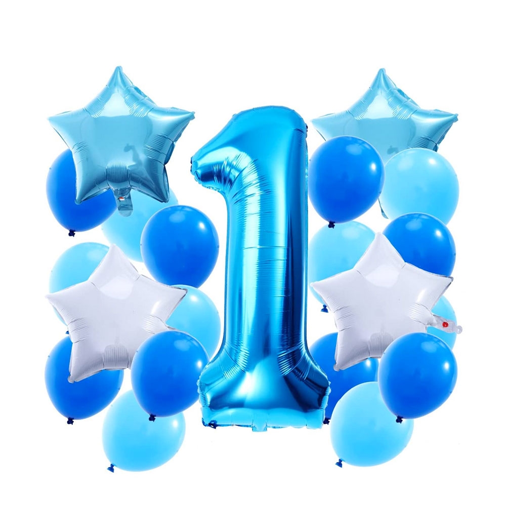 Image of (25-tlg. Set) Party Zahlen Ballon Geburtstag Luftballons Latex- und Folienballon Zahl 1 - Blau bei Apfelkiste.ch