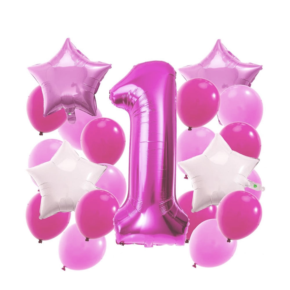 Image of (25-tlg. Set) Party Zahlen Ballon Geburtstag Luftballons Latex- und Folienballon Zahl 1 - Pink bei Apfelkiste.ch