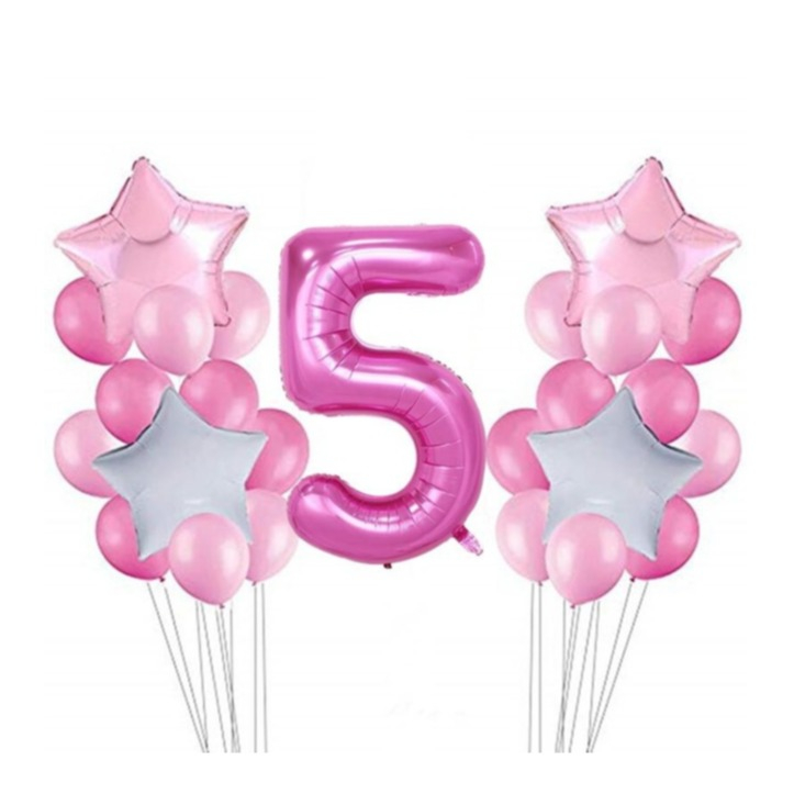 Image of (26-tlg. Set) Party Zahlen Ballon Geburtstag Luftballons Latex- und Folienballon Zahl 5 - Rosa / Pink bei Apfelkiste.ch