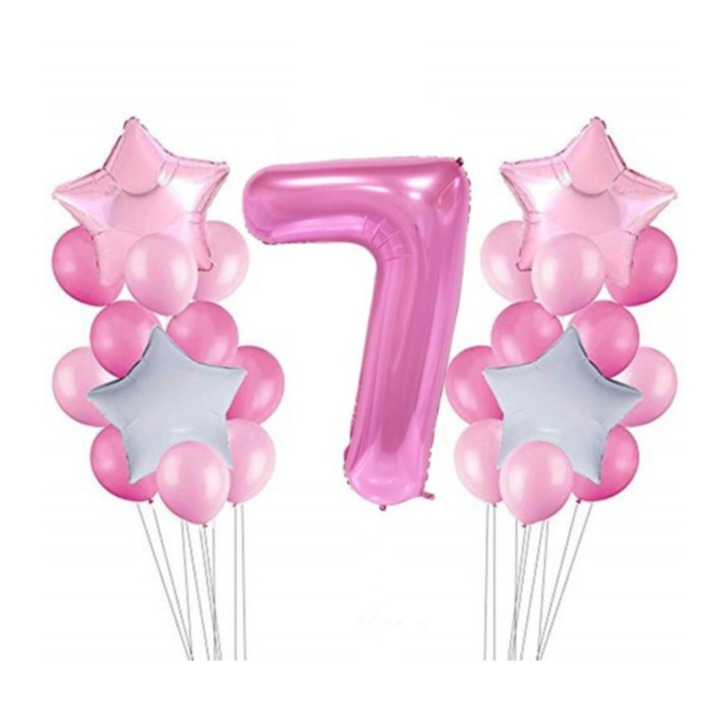 Image of (26-tlg. Set) Party Zahlen Ballon Geburtstag Luftballons Latex- und Folienballon Zahl 7 - Rosa / Pink bei Apfelkiste.ch