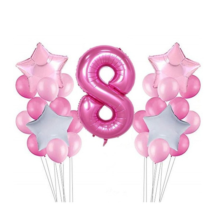 Image of (26-tlg. Set) Party Zahlen Ballon Geburtstag Luftballons Latex- und Folienballon Zahl 8 - Rosa / Pink bei Apfelkiste.ch