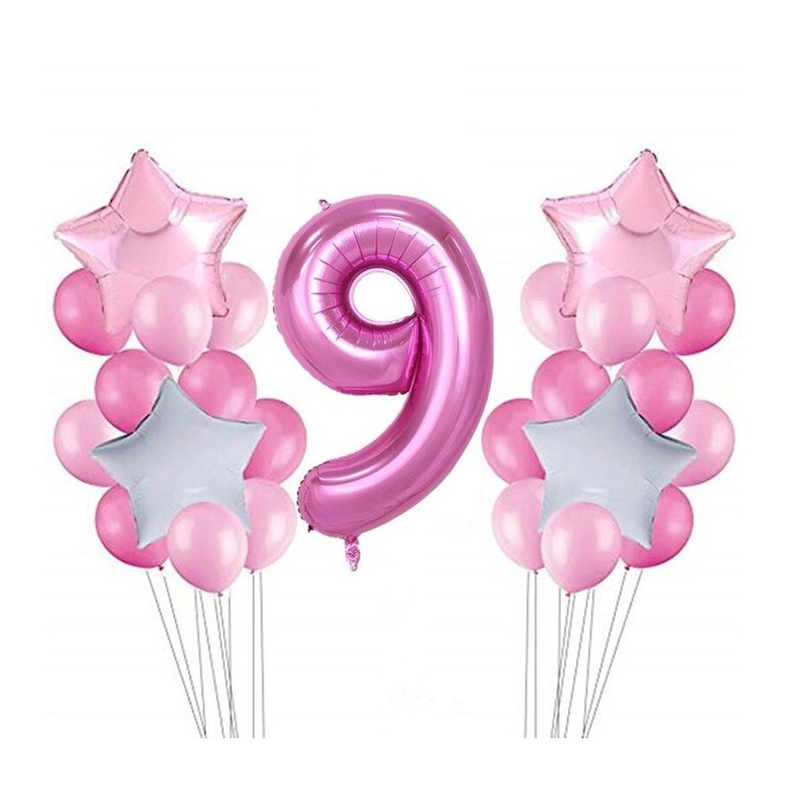 Image of (26-tlg. Set) Party Zahlen Ballon Geburtstag Luftballons Latex- und Folienballon Zahl 9 - Rosa / Pink bei Apfelkiste.ch