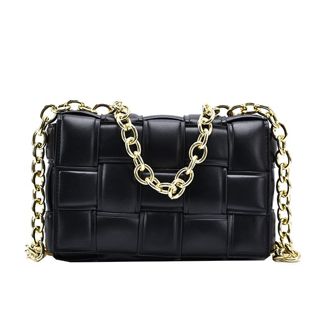 Image of (25x17x7cm) Damen Leder Handtasche Fashion Umhängetasche Ketten Look - Schwarz / Gold bei Apfelkiste.ch