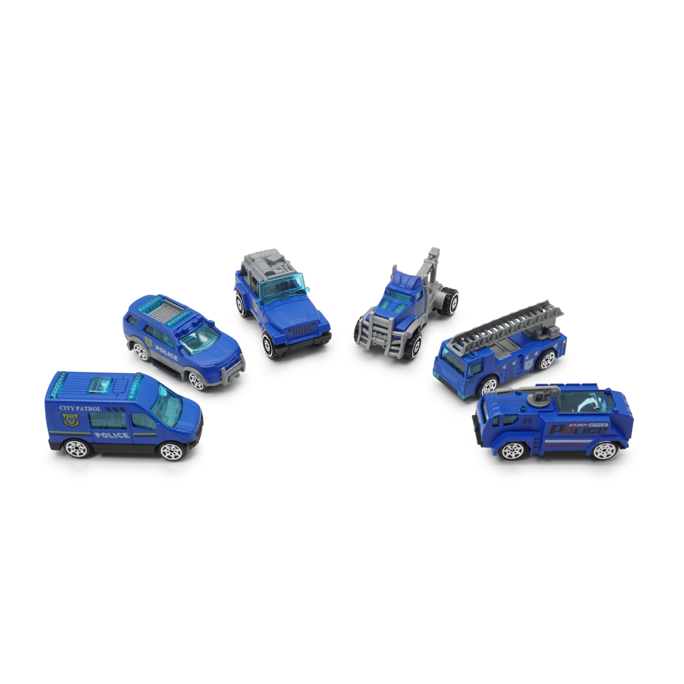 6-tlg. Set) 1:64 Spielzeug Polizei Auto Blau